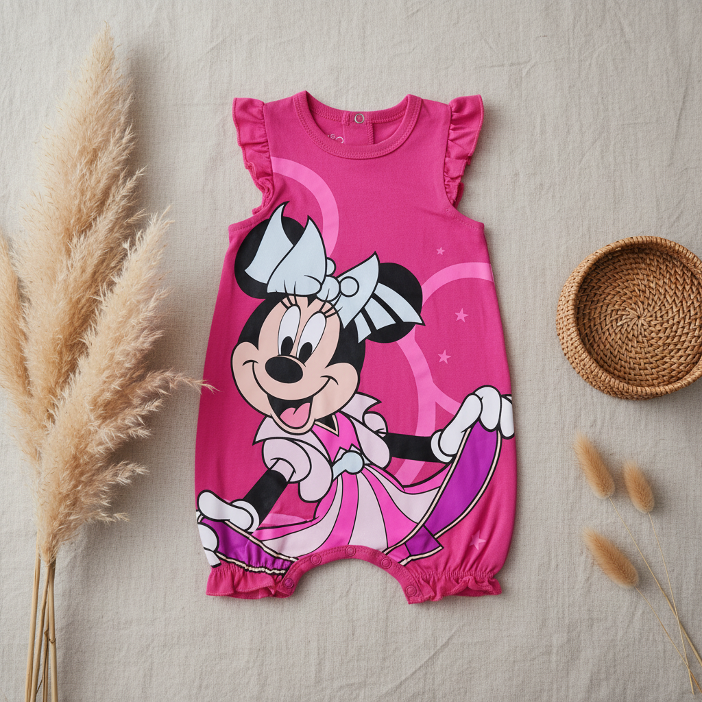 Barboteuse Minnie fuchsia – fond bohème