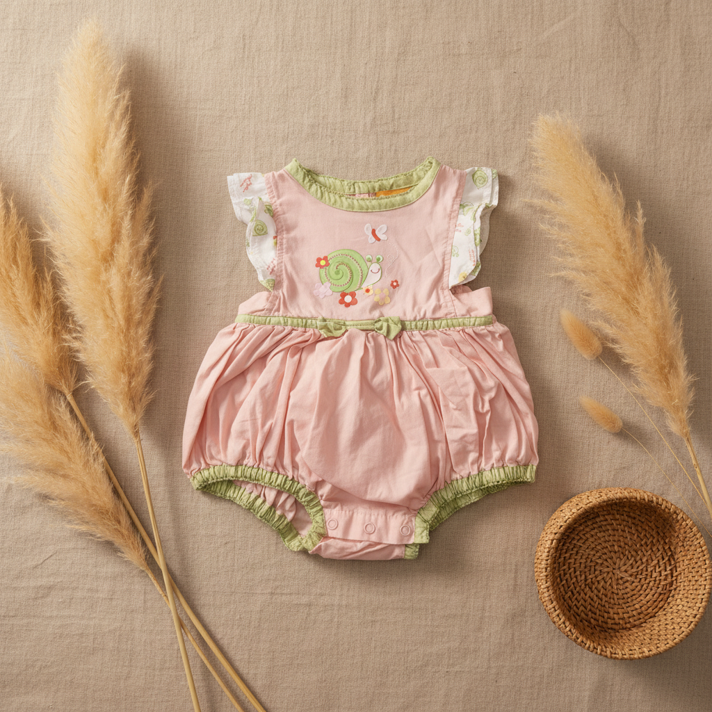 Barboteuse robe rose escargot – fond bohème