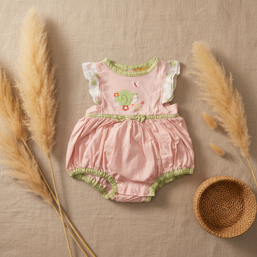 Barboteuse robe rose escargot – fond bohème