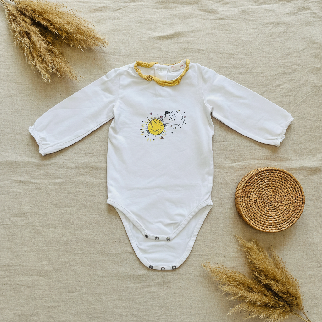 Body blanc col doré soleil nuage – fond bohème