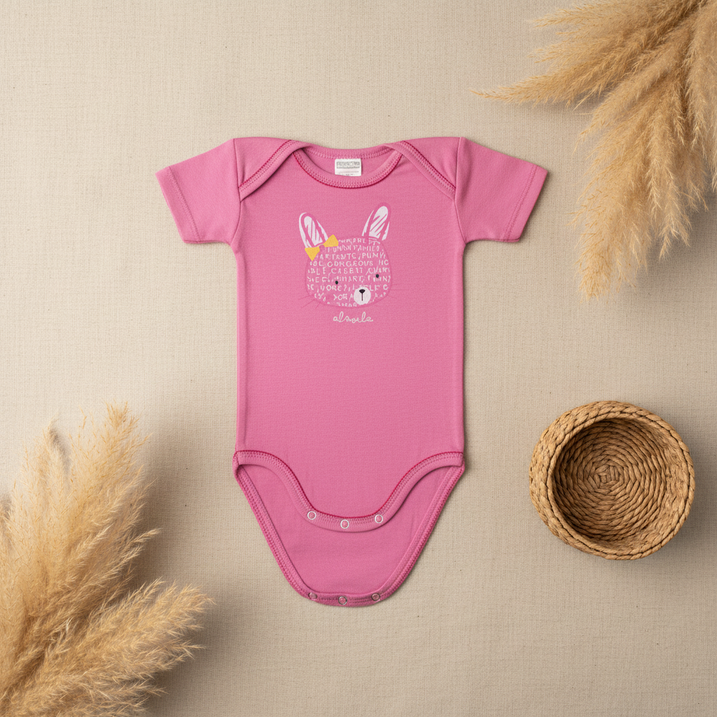 Body rose fuchsia lapin – fond bohème