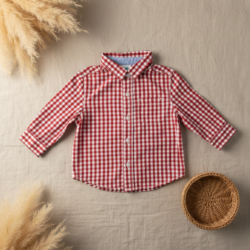 Chemise vichy rouge et blanc – fond bohème