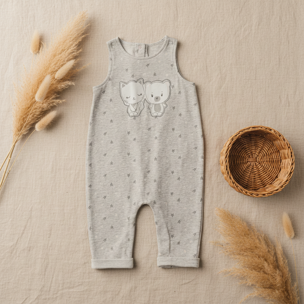 Combinaison grise chat & ours – fond bohème