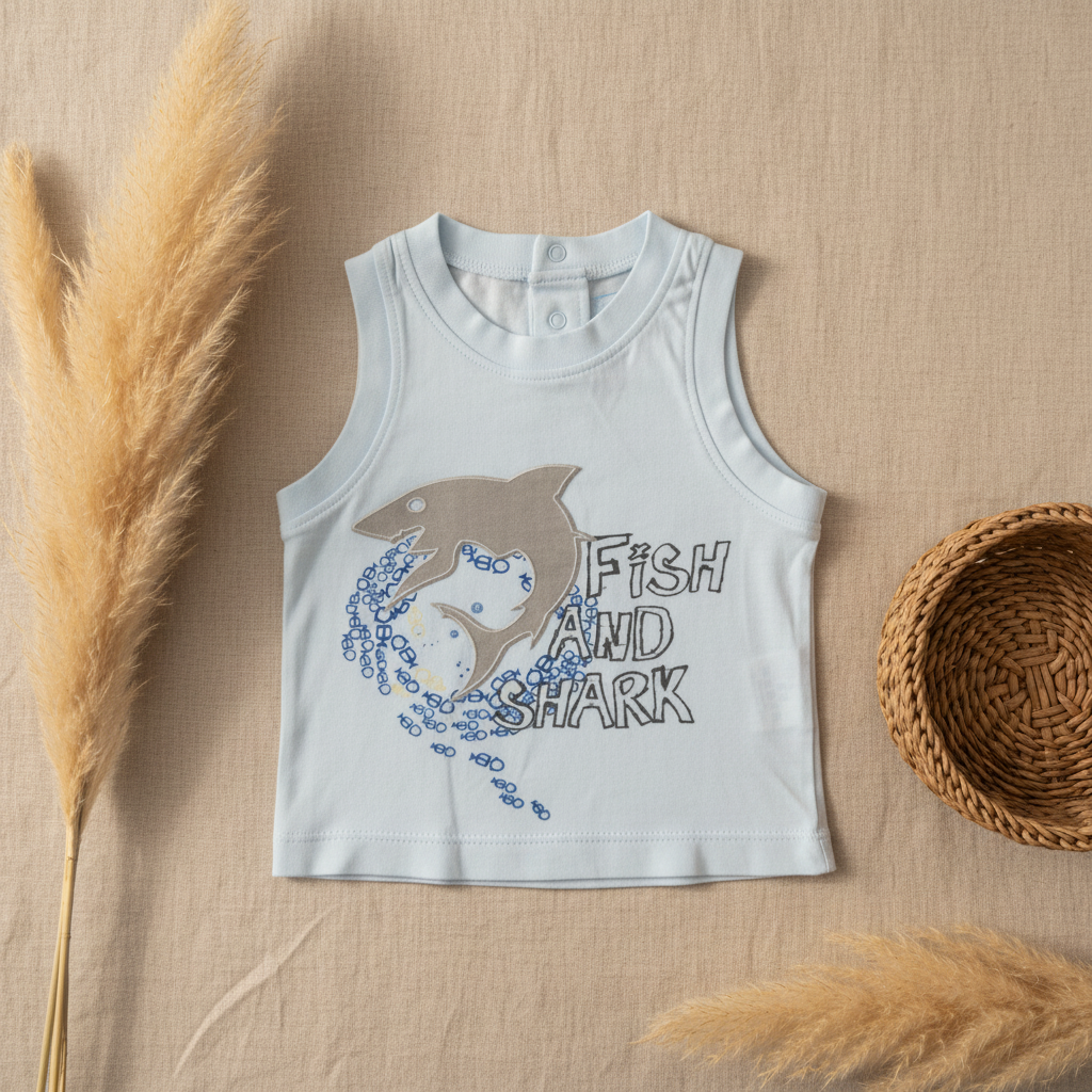 Débardeur bleu "Fish and Shark" – fond bohème