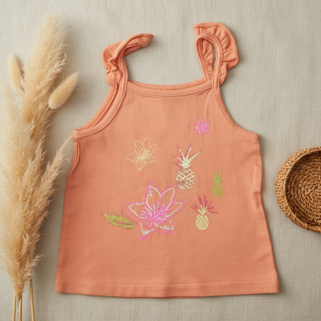 Débardeur pêche tropical ananas hibiscus – fond bohème