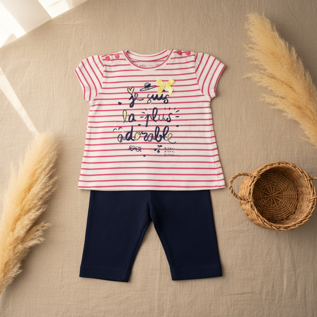 Ensemble rayé rose "Je suis la plus adorable" – fond bohème