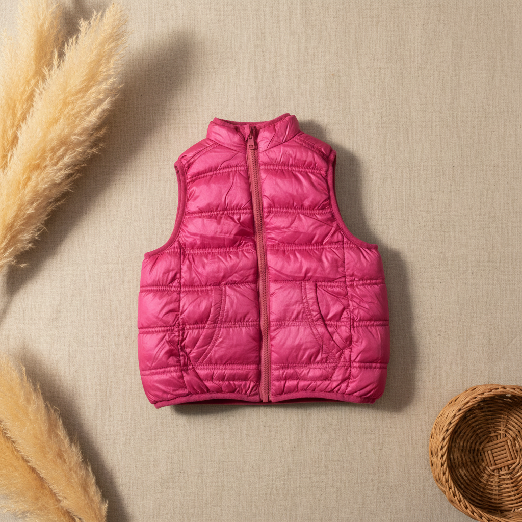 Gilet matelassé fuchsia zip fille – fond bohème