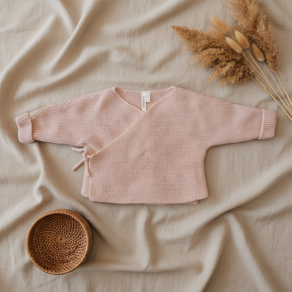 Gilet tricot rose blush cache-cœur