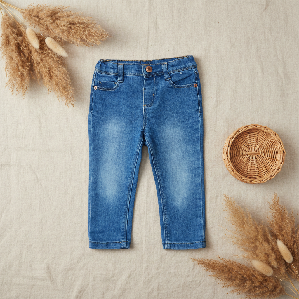 Jean slim bleu bébé – fond bohème