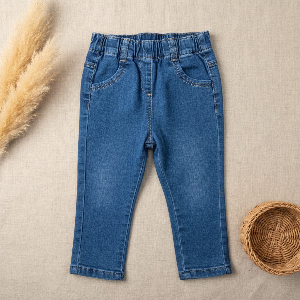 Jean slim bleu ceinture élastiquée – fond bohème