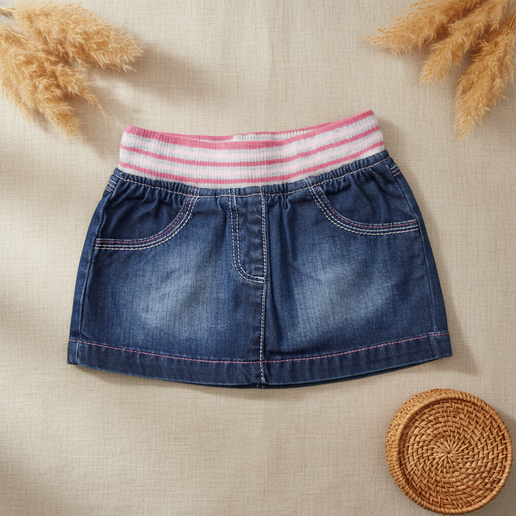 Jupe jean ceinture rayée rose blanc – fond bohème