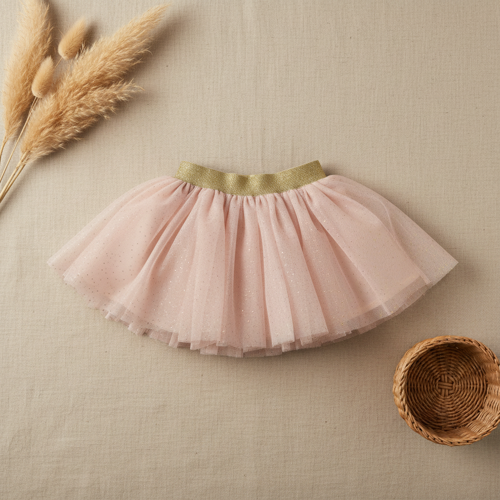 Jupe tutu rose poudré paillettes or – fond bohème