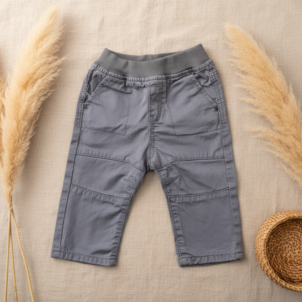 Pantalon gris ceinture élastique côtelée – fond bohème