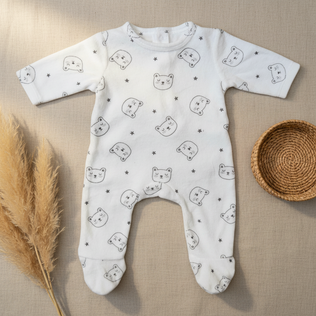 Pyjama blanc têtes d'ours étoiles marines – fond bohème