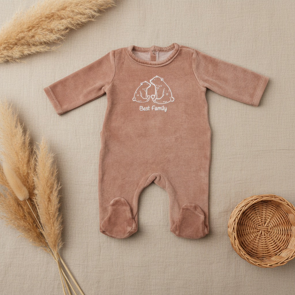 Pyjama velours rose "Best Family" – fond bohème