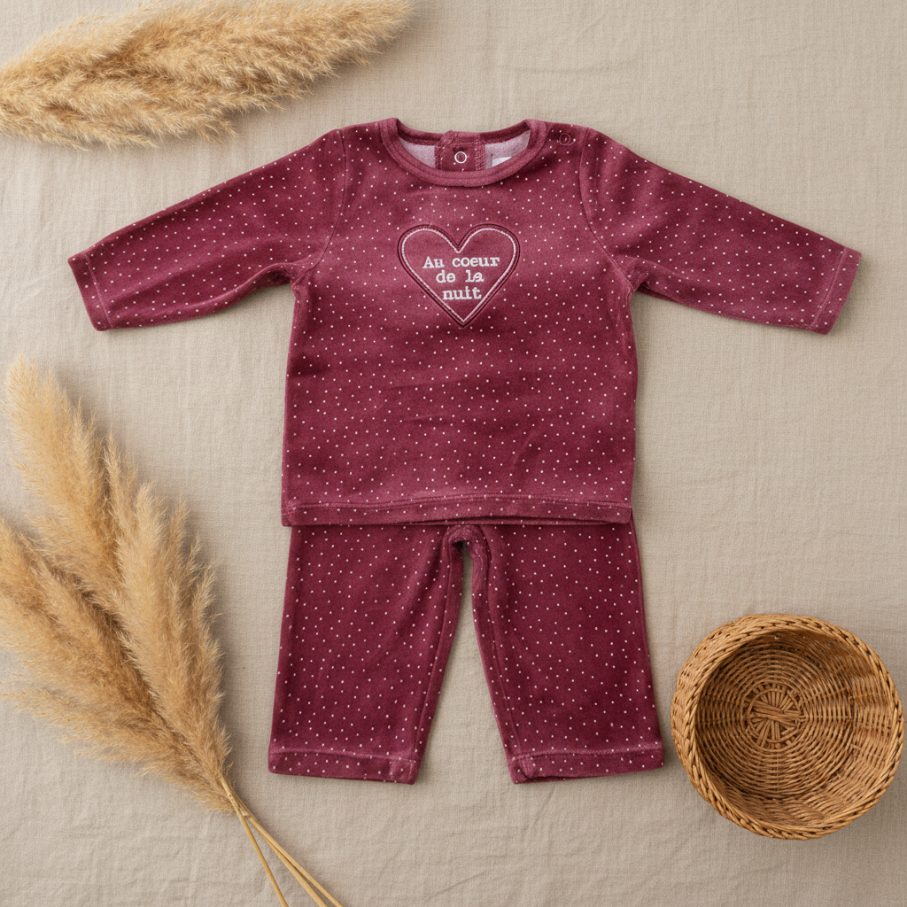 Pyjama velours rose pois "Au coeur de la nuit" – fond bohème