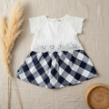 Robe broderie anglaise blanche jupe vichy marine – fond bohème