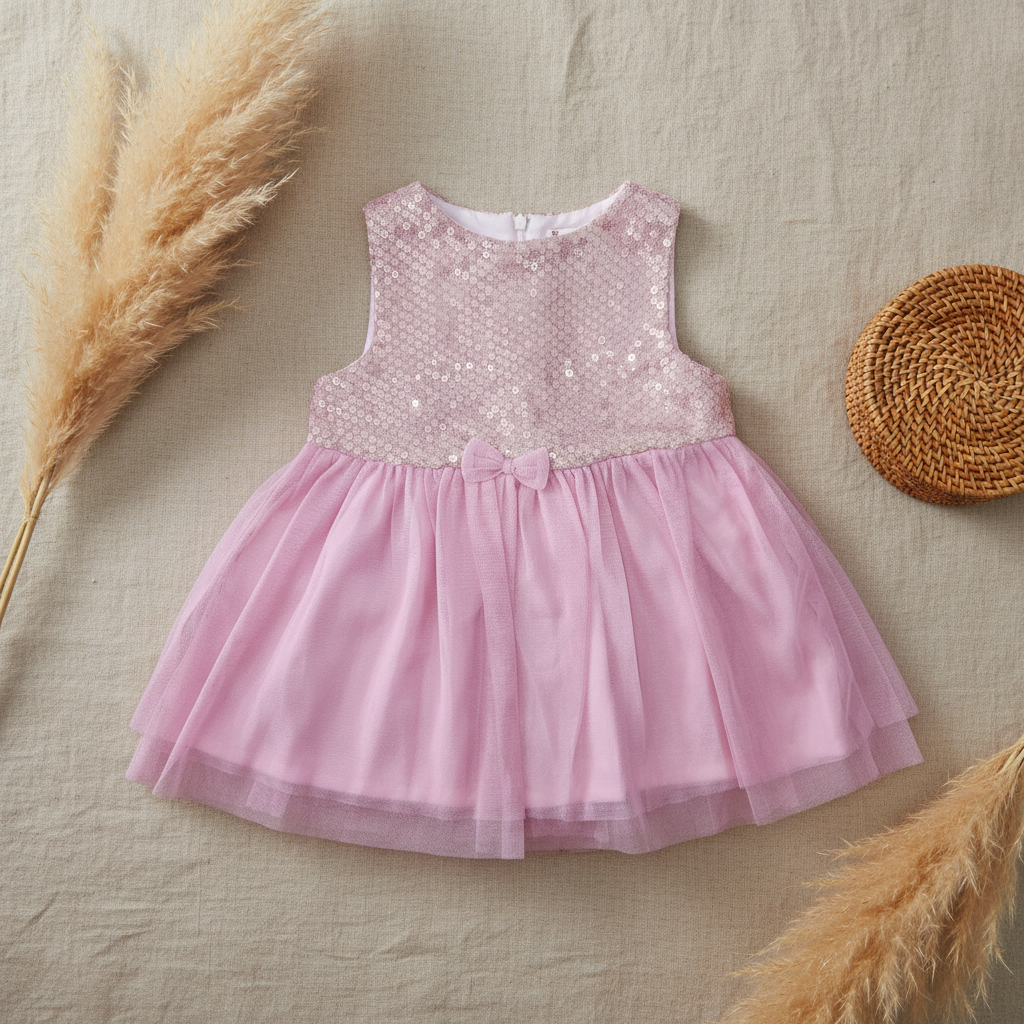 Robe de fête sequins rose tulle – fond bohème