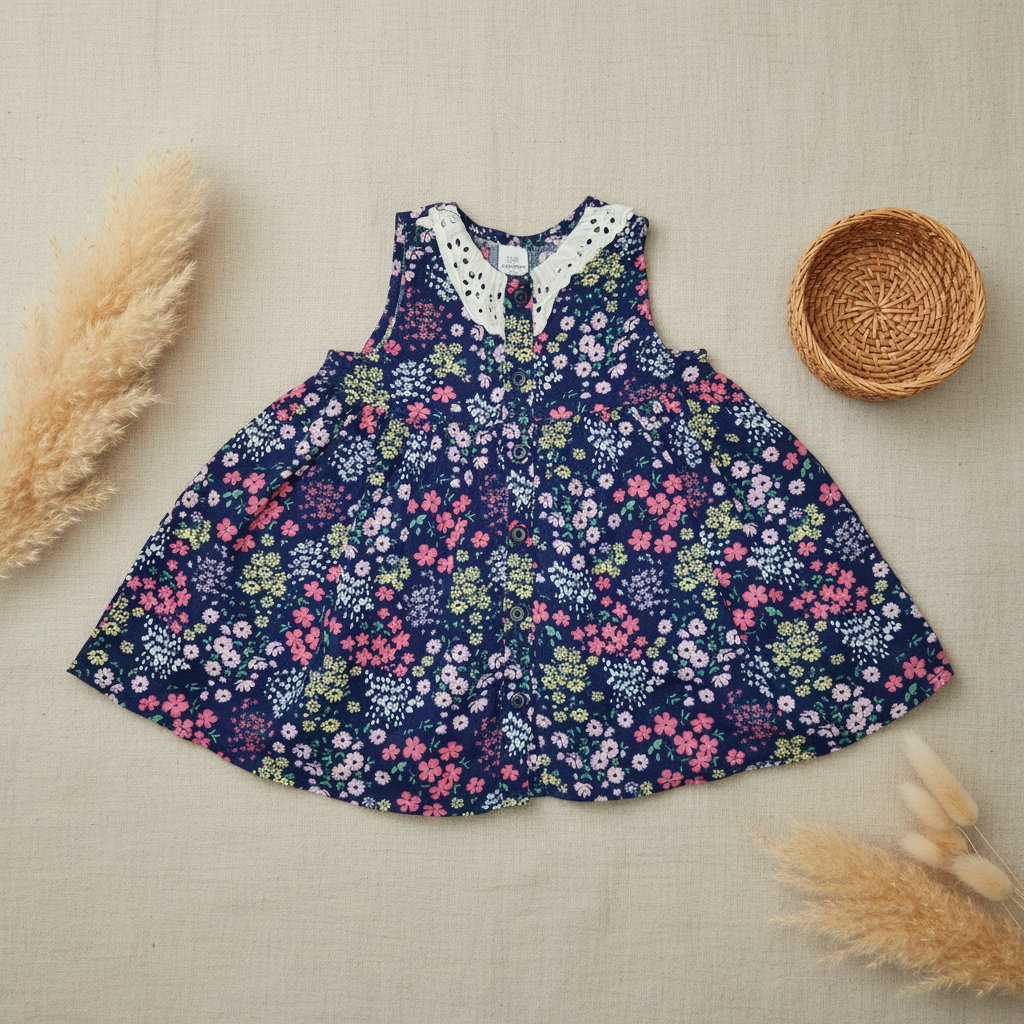 Robe fleurie marine col dentelle – fond bohème