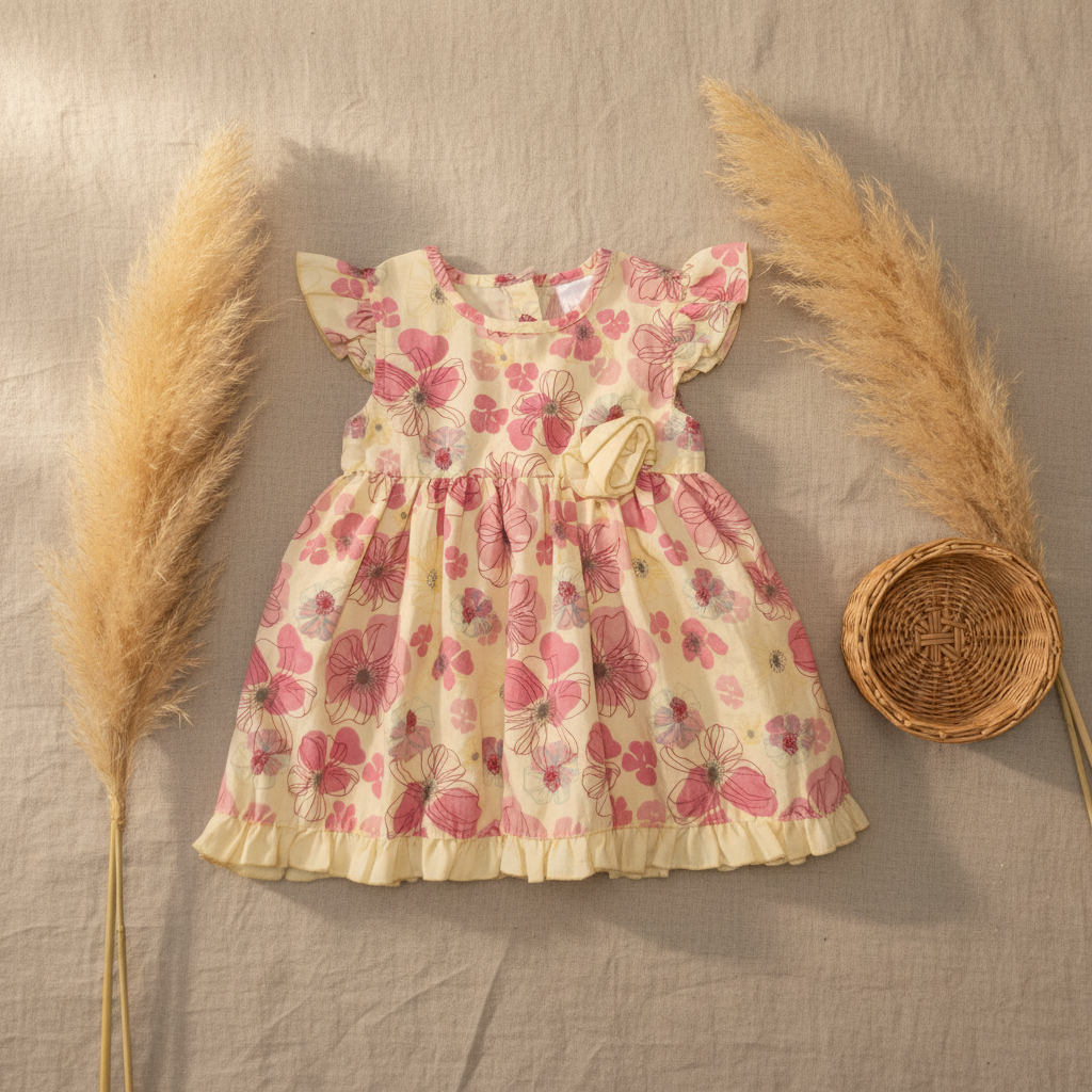 Robe fleurie rose et jaune – fond bohème