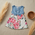 Robe PotPot chambray + roses aquarelle – fond bohème