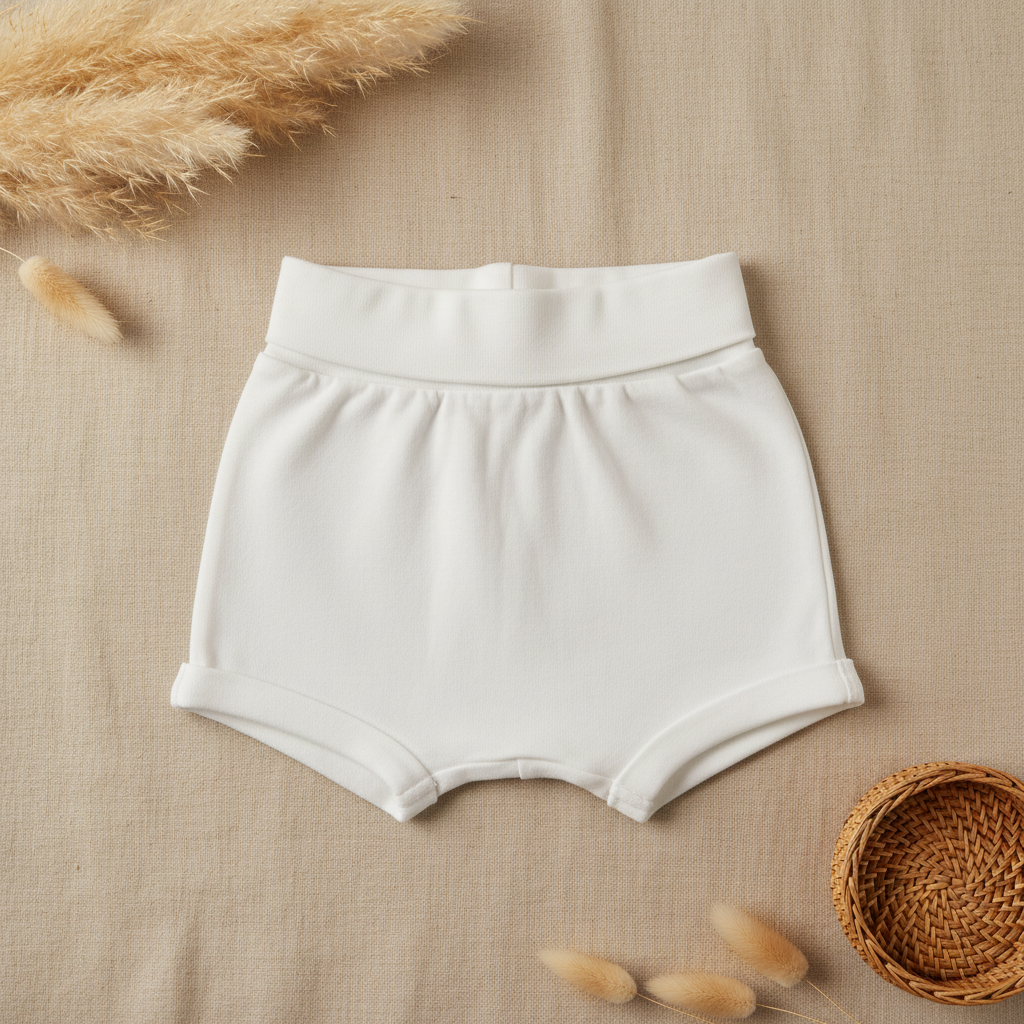 Short blanc uni taille repliée – fond bohème