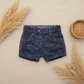 Short velours côtelé marine boutons rouges "Baby Girl" – fond bohème