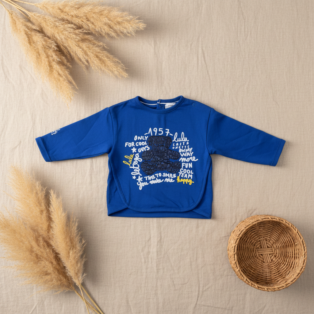 Sweat bleu roi "1957 Lulu" textes – fond bohème