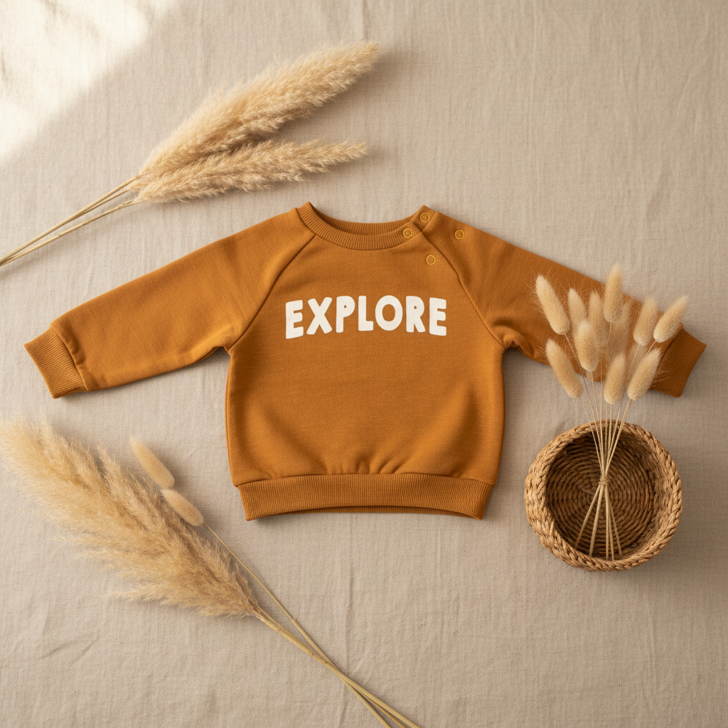 Sweat "EXPLORE" jaune moutarde – fond bohème