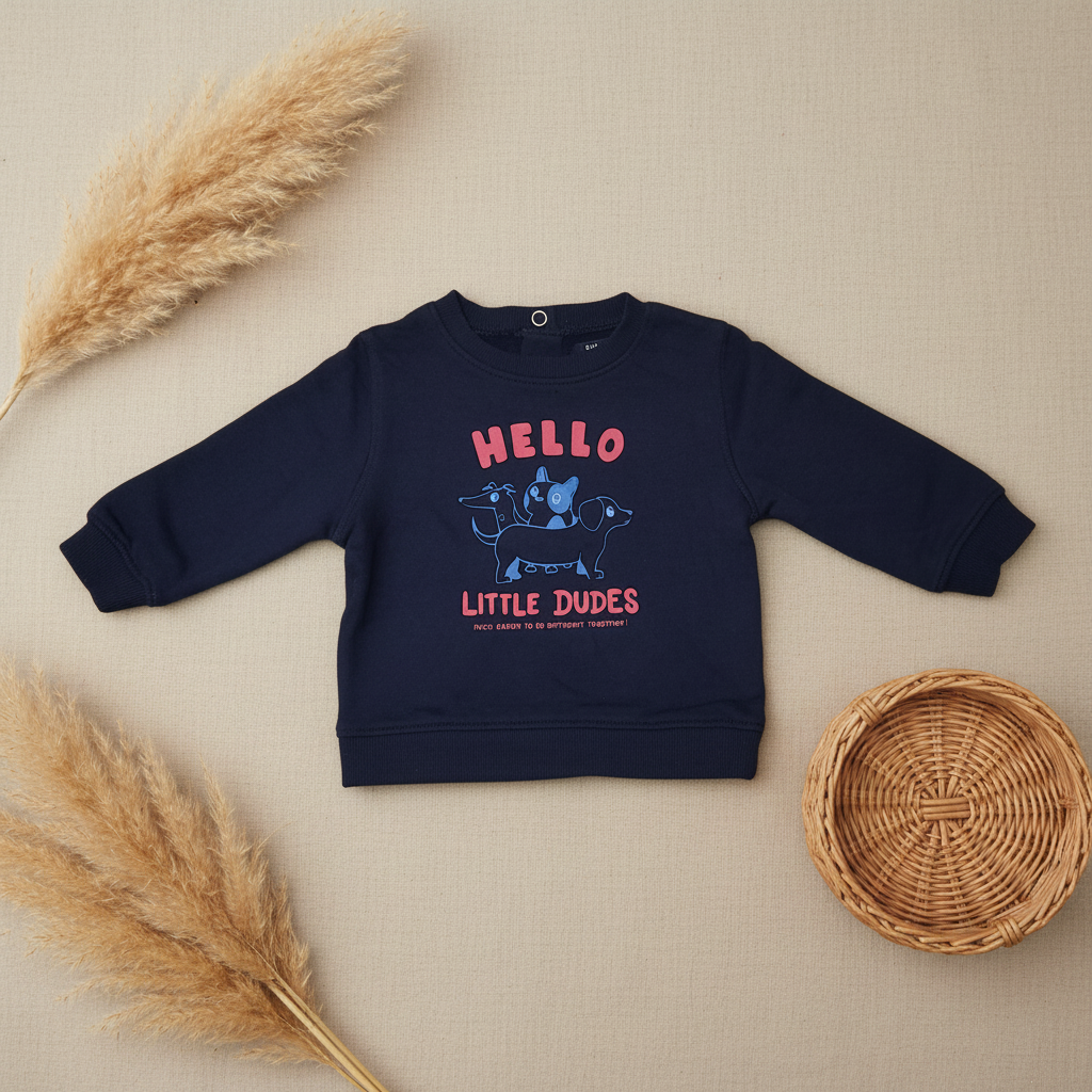 Sweat marine "Hello Little Dudes" – fond bohème