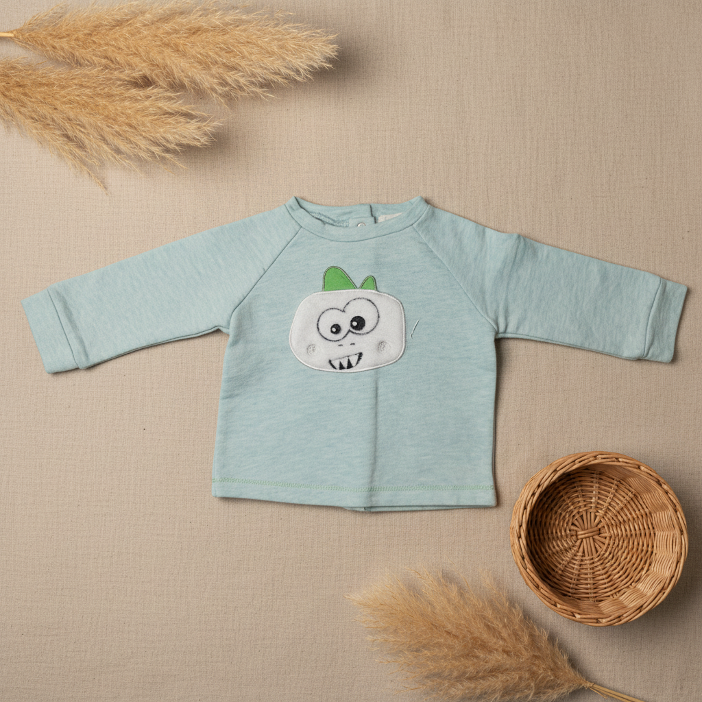 Sweat mint monstre blanc chapeau vert – fond bohème