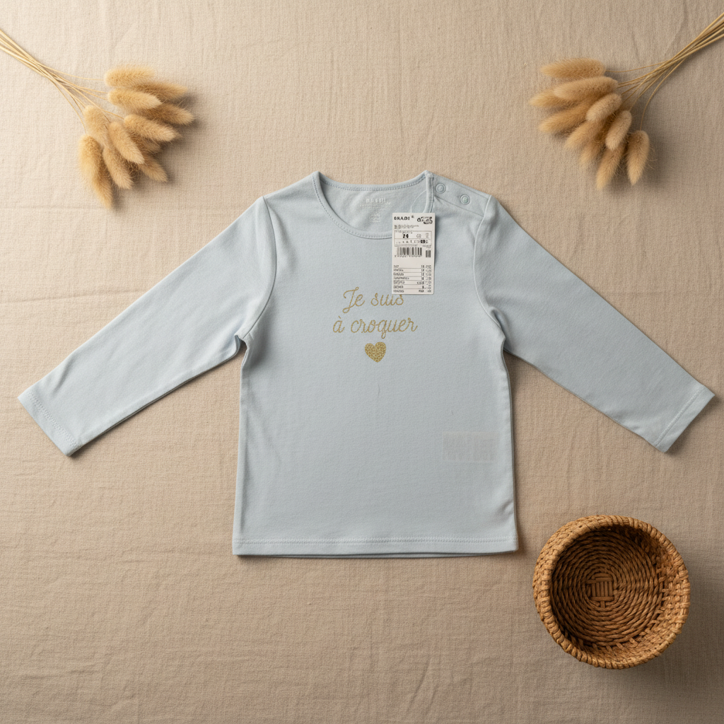 T-shirt bleu ciel "Je suis à croquer" – fond bohème