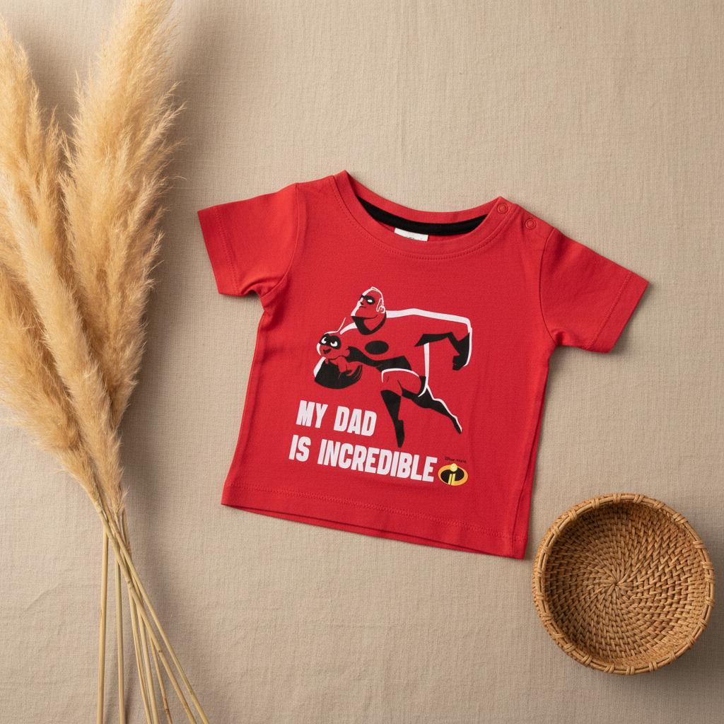 T-shirt rouge "My Dad Is Incredible" – fond bohème